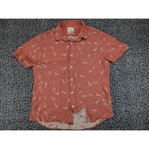 Billy Reid Short Sleeve Button Down Shirt Mens Large Salmon Coastal Print Cotton